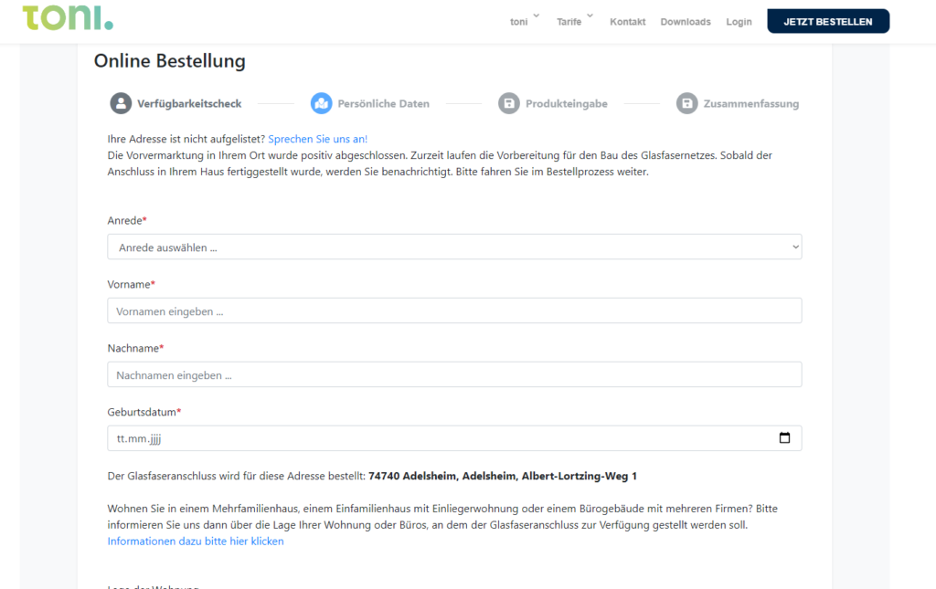 Online-Bestellstrecke